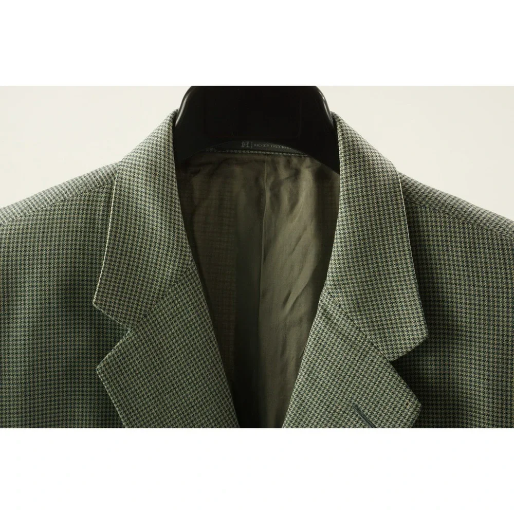 Hickey Freeman Silk Wool Jersey Houndstooth Madison Blazer Mens 46L Blue Cream‎